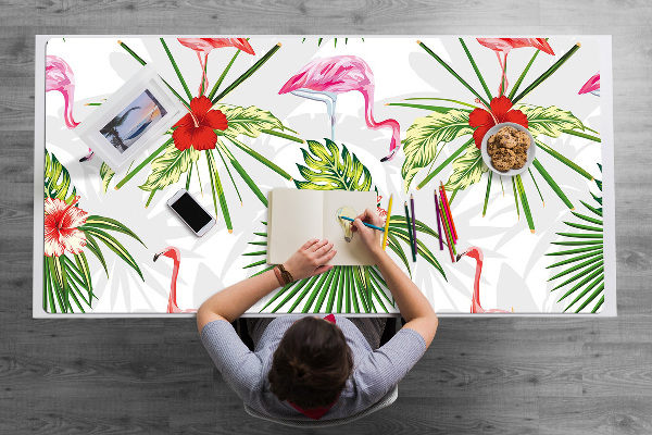 Protège bureau Flamants et fleurs