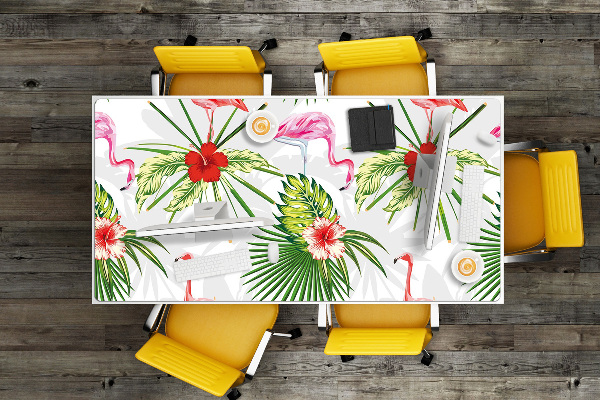 Protège bureau Flamants et fleurs