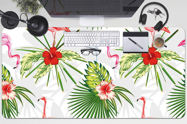 Protège bureau Flamants et fleurs