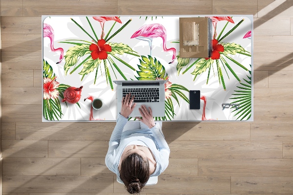 Protège bureau Flamants et fleurs