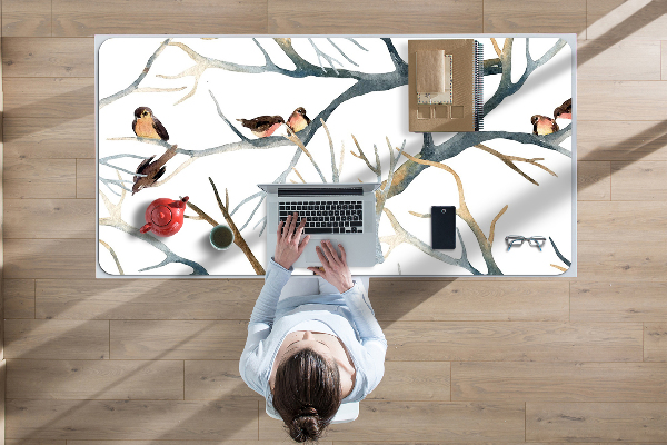 Sous-main bureau Moineaux sur des branches