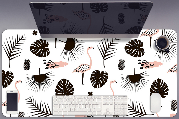 Protège bureau Feuilles et flamants