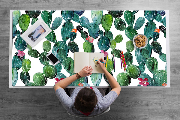Sous-main bureau Cactus avec des fleurs