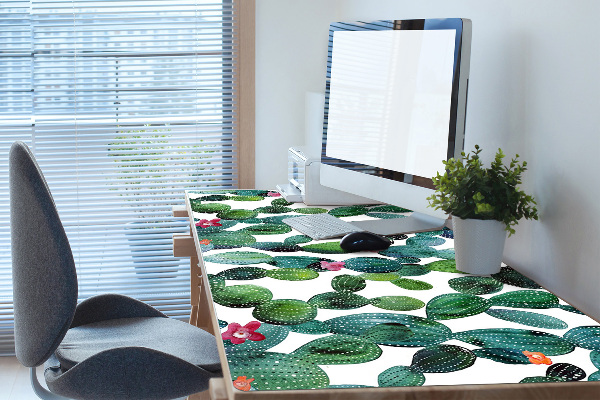 Sous-main bureau Cactus avec des fleurs