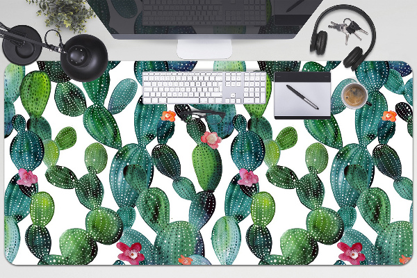 Sous-main bureau Cactus avec des fleurs