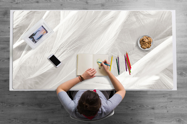 Sous-main bureau Belles plumes blanches