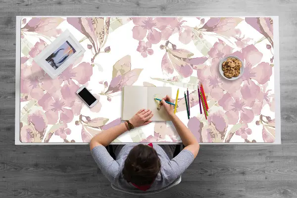 Sous-main bureau Hibiscus rose pâle