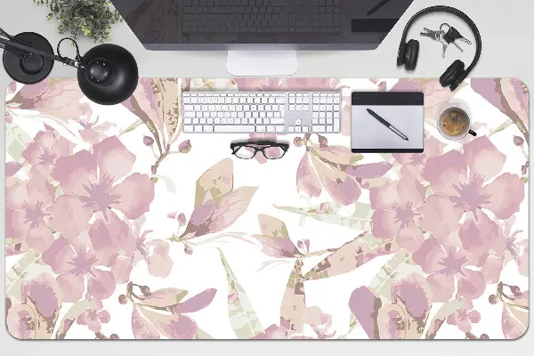 Sous-main bureau Hibiscus rose pâle