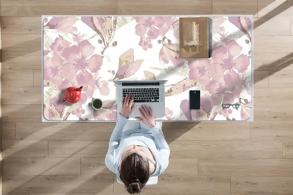 Sous-main bureau Hibiscus rose pâle