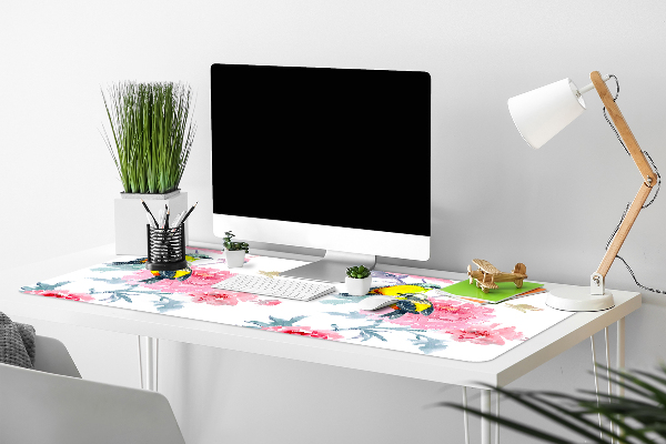 Sous-main bureau Oiseaux et fleurs