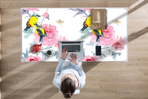Sous-main bureau Oiseaux et fleurs