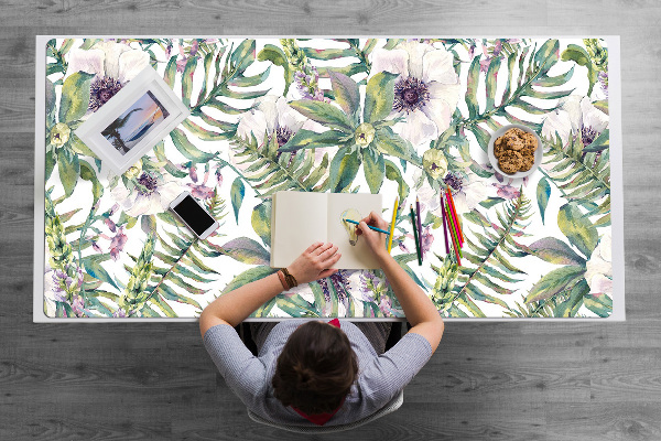 Tapis de bureau fleurs blanches