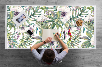 Tapis de bureau fleurs blanches