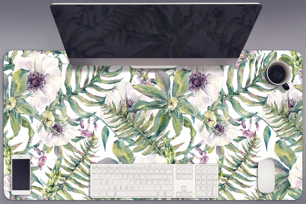 Tapis de bureau fleurs blanches