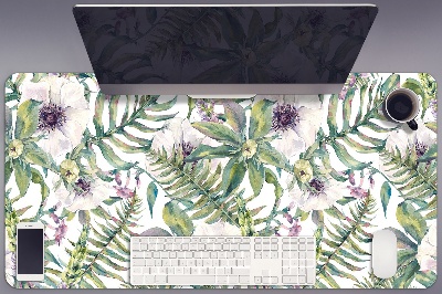 Tapis de bureau fleurs blanches