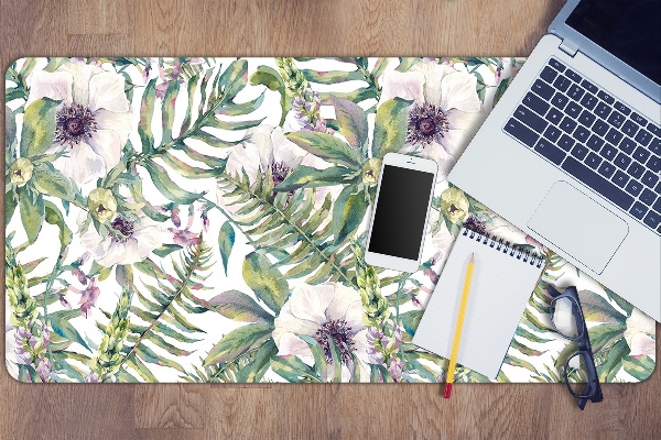 Tapis de bureau fleurs blanches