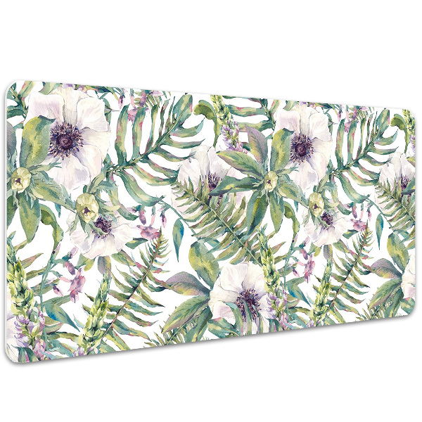 Tapis de bureau fleurs blanches