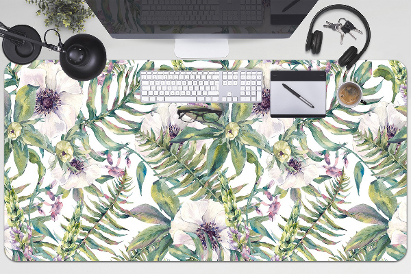 Tapis de bureau fleurs blanches