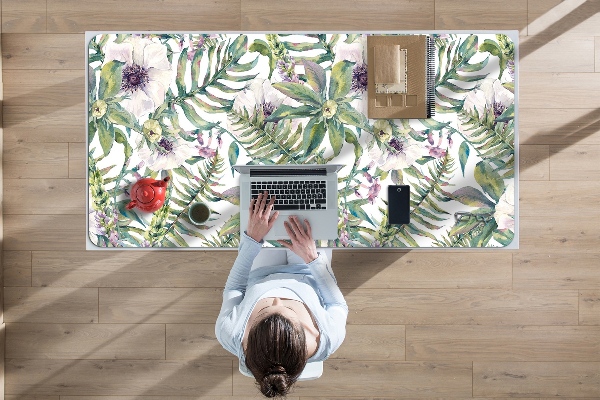 Tapis de bureau fleurs blanches