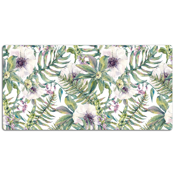 Tapis de bureau fleurs blanches