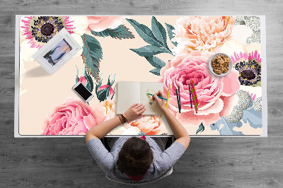 Sous-main bureau Fleurs pastel