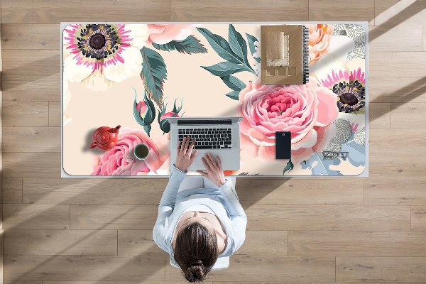 Sous-main bureau Fleurs pastel