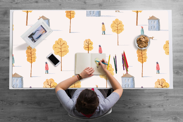 Sous-main bureau Maisons parmi les arbres