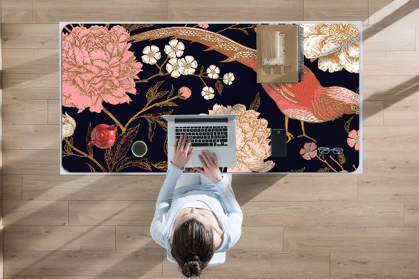Protège bureau Pivoine avec un oiseau