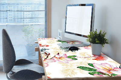 Sous-main bureau Flamingos en fleurs