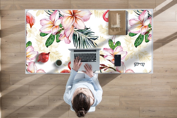 Sous-main bureau Flamingos en fleurs