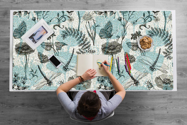 Sous-main bureau Fleurs et libellule