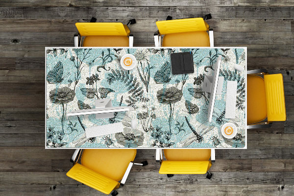 Sous-main bureau Fleurs et libellule