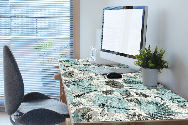 Sous-main bureau Fleurs et libellule