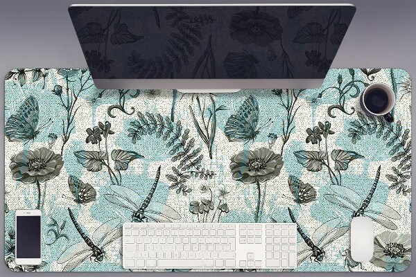 Sous-main bureau Fleurs et libellule