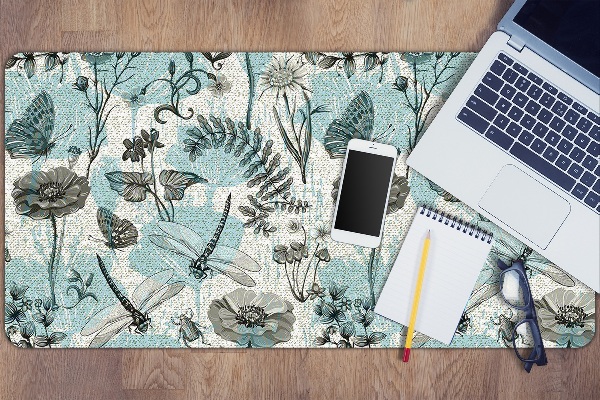 Sous-main bureau Fleurs et libellule