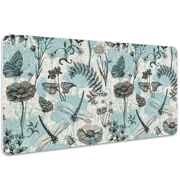 Sous-main bureau Fleurs et libellule