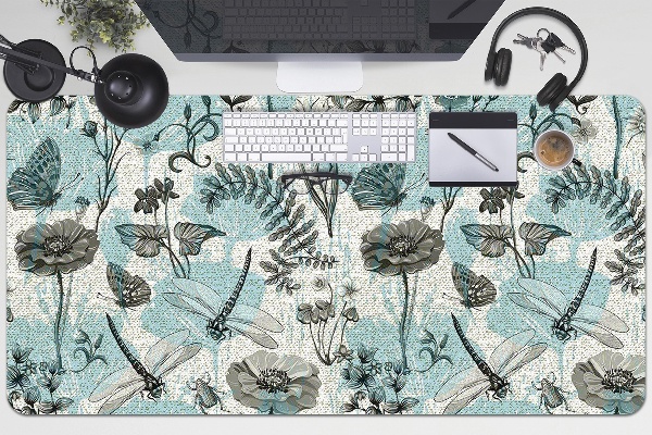 Sous-main bureau Fleurs et libellule