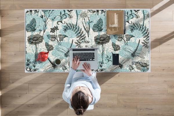 Sous-main bureau Fleurs et libellule