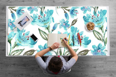 Sous-main bureau Fleurs turquoises