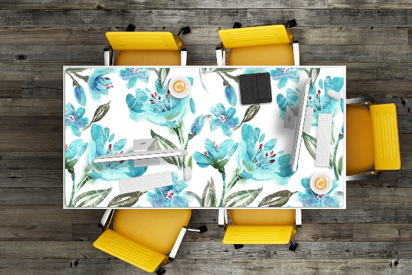 Sous-main bureau Fleurs turquoises