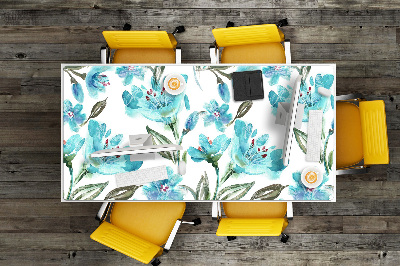 Sous-main bureau Fleurs turquoises