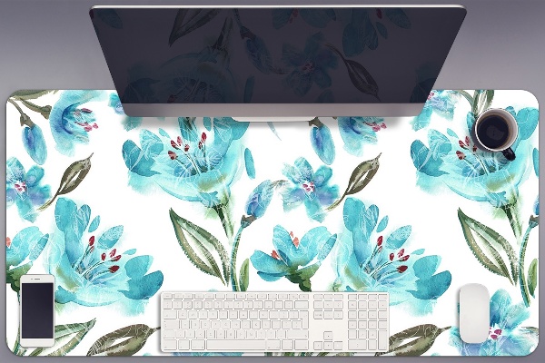Sous-main bureau Fleurs turquoises