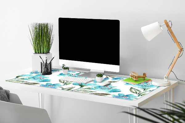 Sous-main bureau Fleurs turquoises