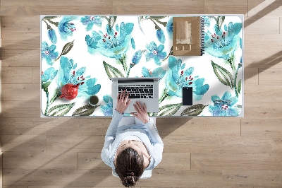 Sous-main bureau Fleurs turquoises