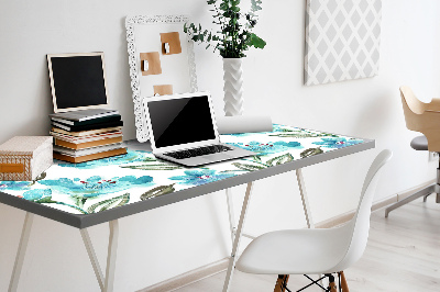 Sous-main bureau Fleurs turquoises