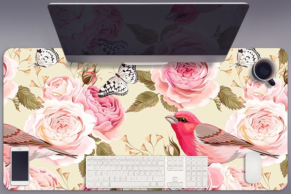 Sous-main bureau Oiseaux fleurs papillons