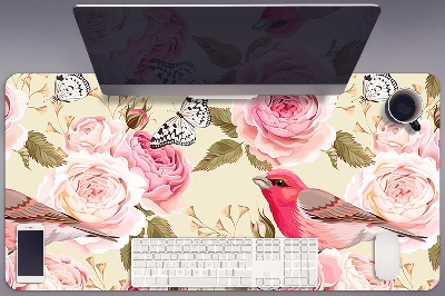 Sous-main bureau Oiseaux fleurs papillons