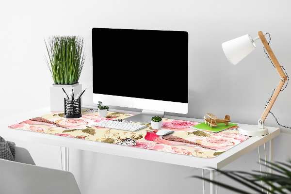 Sous-main bureau Oiseaux fleurs papillons