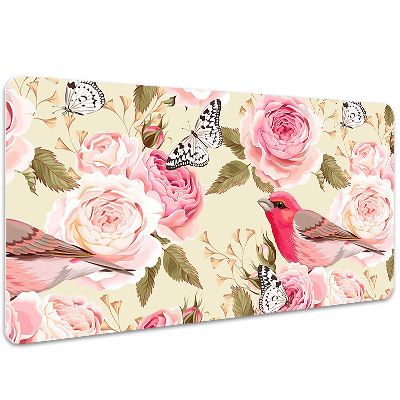 Sous-main bureau Oiseaux fleurs papillons