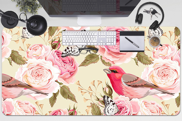 Sous-main bureau Oiseaux fleurs papillons